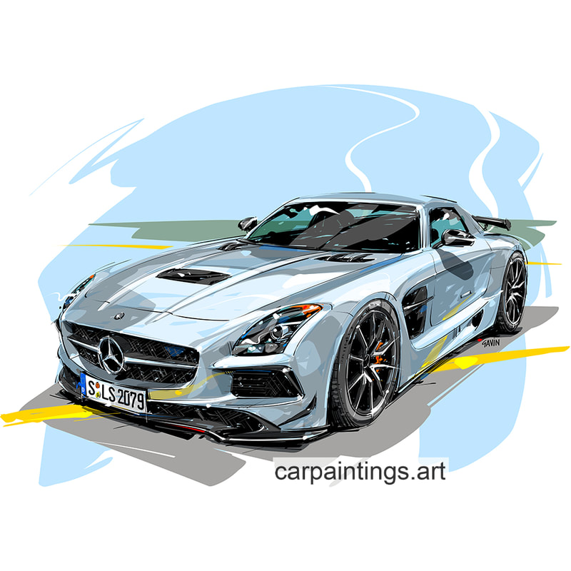 Car art, car painting, automotive art, AMG, sls black series