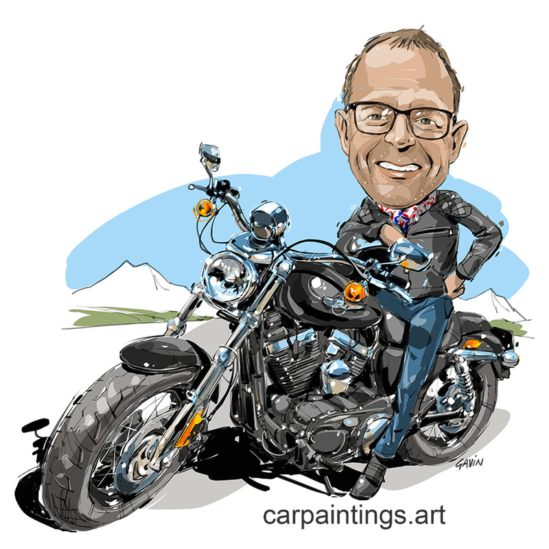 Car art, car painting, automotive art, Harley Davidson