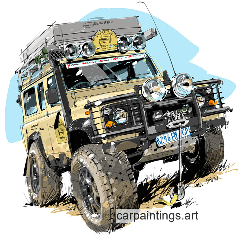 Car art, car painting, automotive art, Land Rover Defender