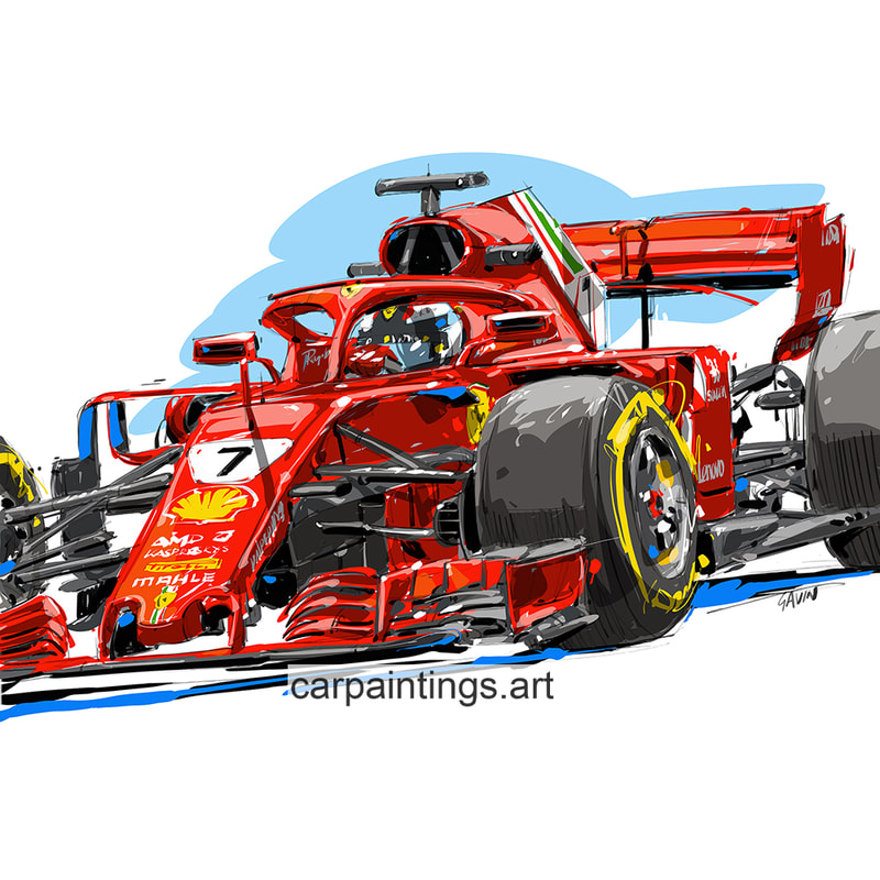 Car art, car painting, automotive art, Raikkonen, Ferrari F1