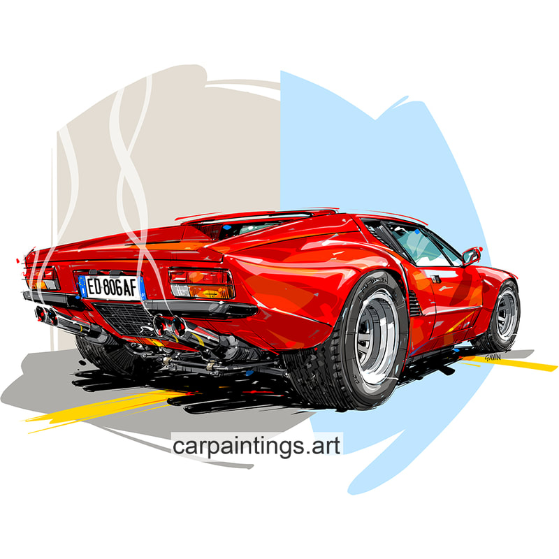 Car art, car painting, automotive art, De Tomaso Pantera