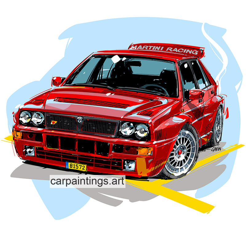 Car art, car painting, automotive art, Lancia Integrale