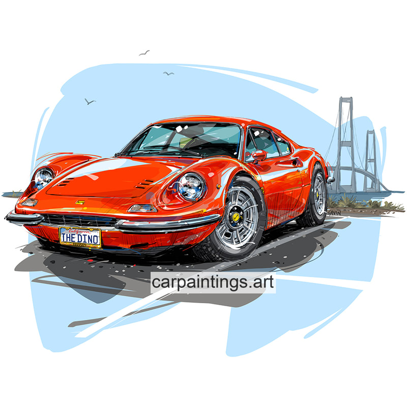 Car art, car painting, automotive art, Dino, Ferrari