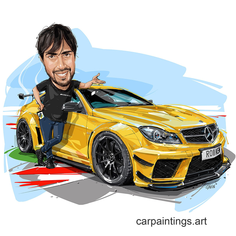 Car art, car painting, automotive art, Caricature, cartoon, portrait