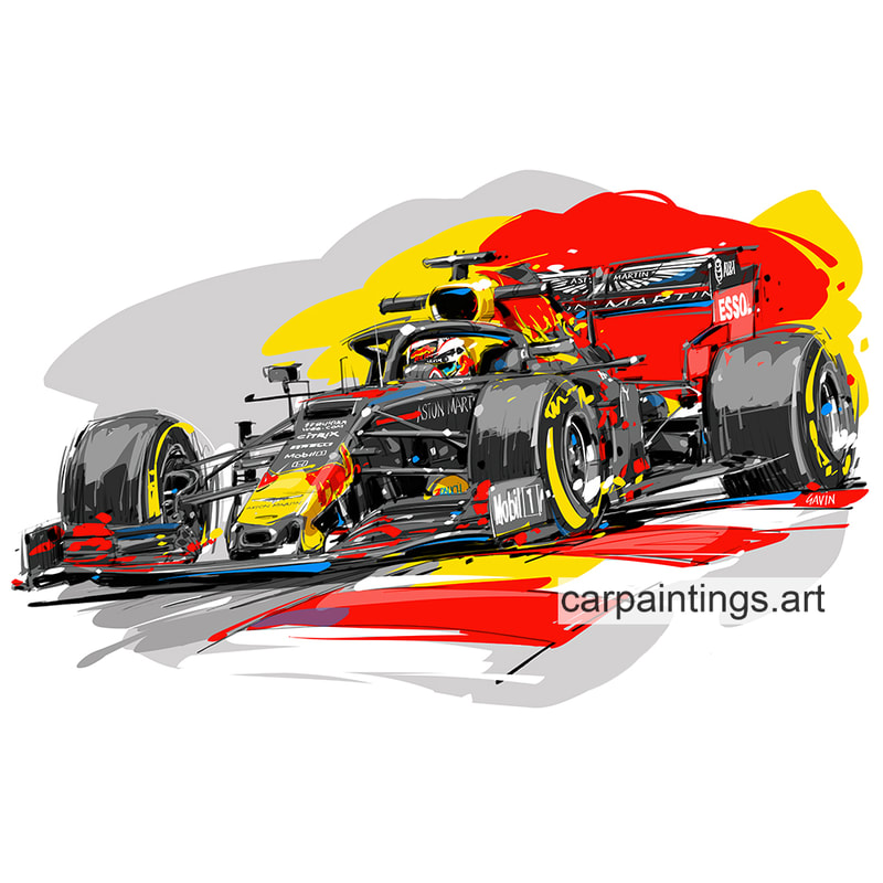 Car art, car painting, automotive art, F+, Red Bull, Verstappen